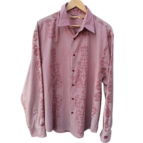 The Havanera Co Button Up Shirt Mens XL Burgundy red Striped pattern long sleeve - Picture 1 of 7